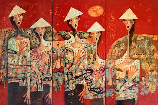 Bức tranh “Tiếng hò trên cánh đồng chiều”, sáng tác bởi họa sĩ Phạm Trinh. Giá tác phẩm: 88.000.000đ