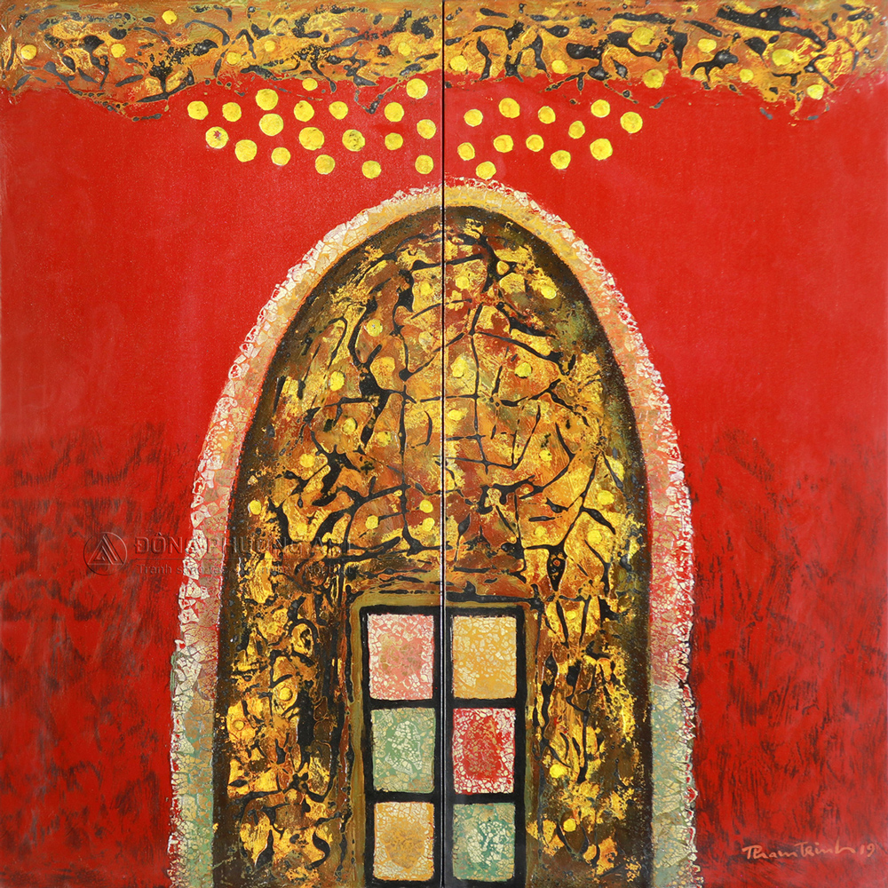 Tranh sơn mài Phạm Trinh "Niềm hi vọng bên ngoài ô cửa"